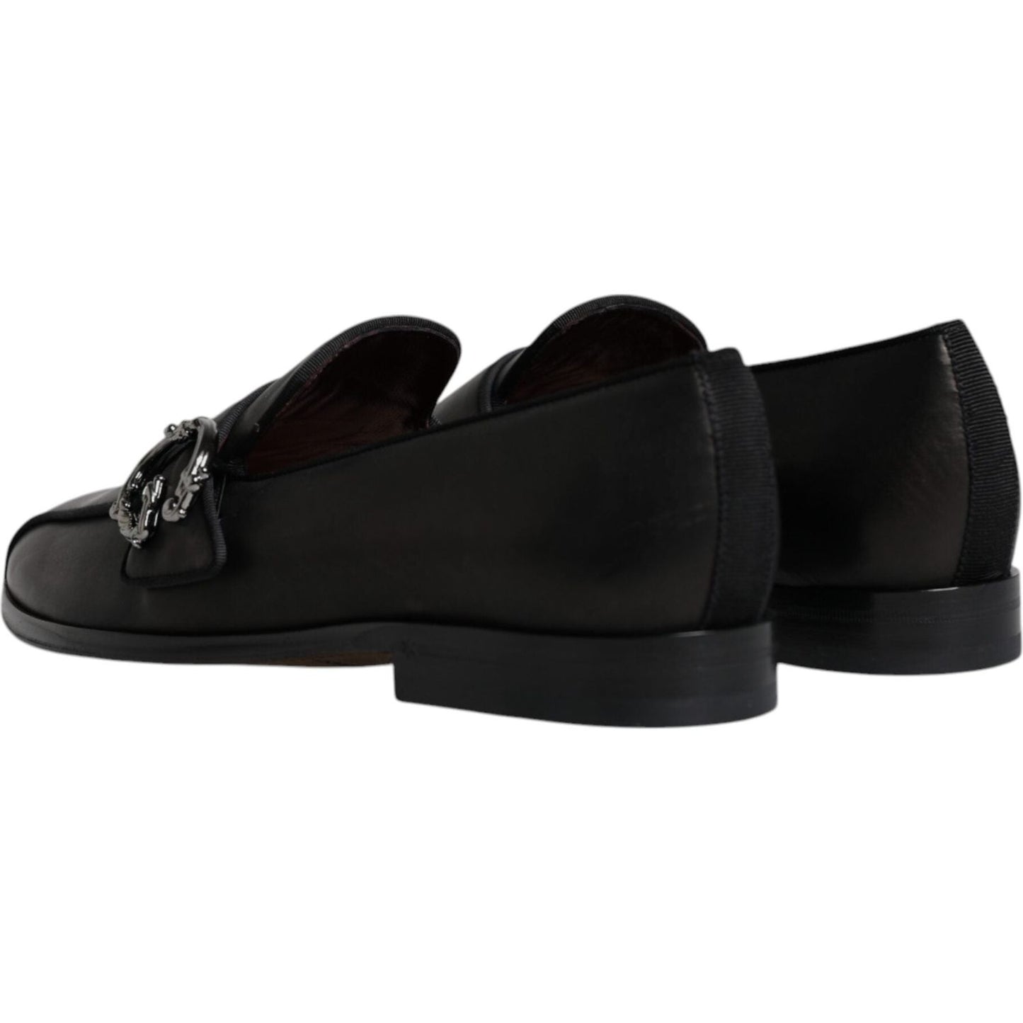 Dolce & Gabbana Black Leather Logo Slip On Men Loafers Shoes Dolce & Gabbana