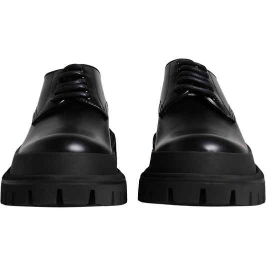 Dolce & Gabbana Black Leather Lace Up Trekking Dress Shoes