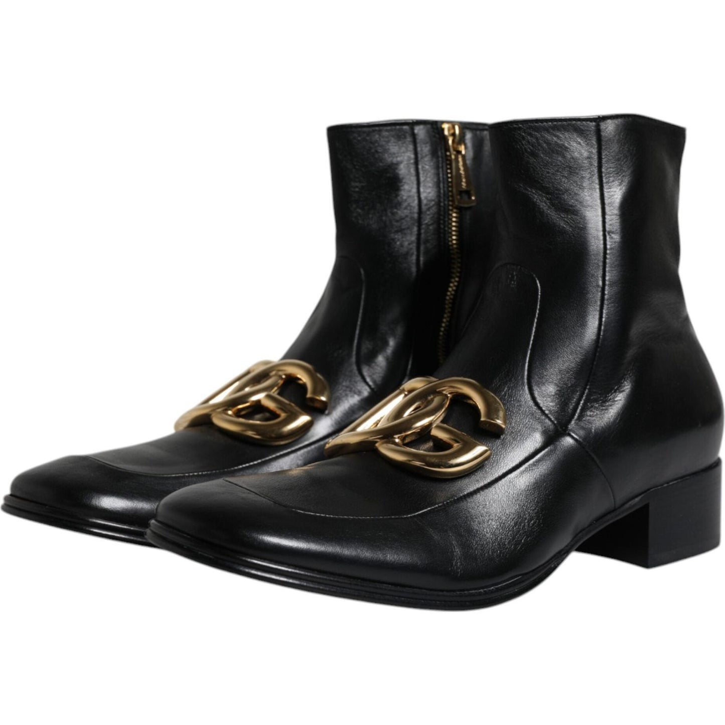 Dolce & Gabbana Black Nappa Leather Logo Ankle Boots Shoes Dolce & Gabbana