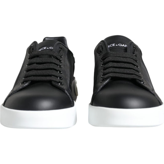 Dolce & Gabbana Black Calf Leather Portofino Sneakers Shoes