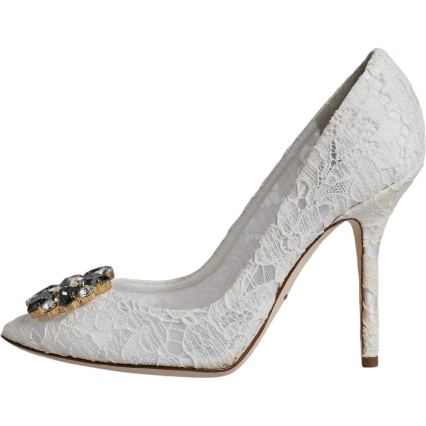 Dolce & Gabbana White Taormina Lace Crystal Heel Pumps Shoes Dolce & Gabbana