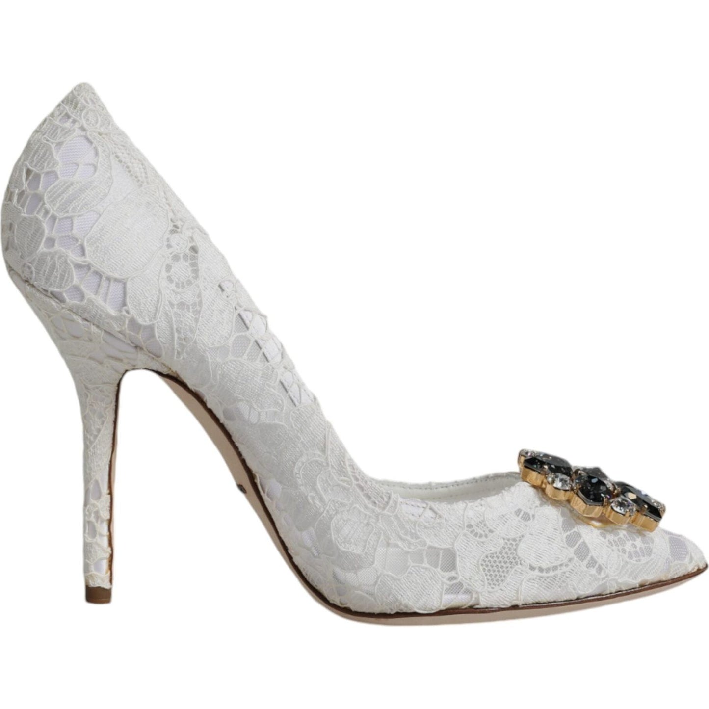 Dolce & Gabbana White Taormina Lace Crystal Heel Pumps Shoes Dolce & Gabbana