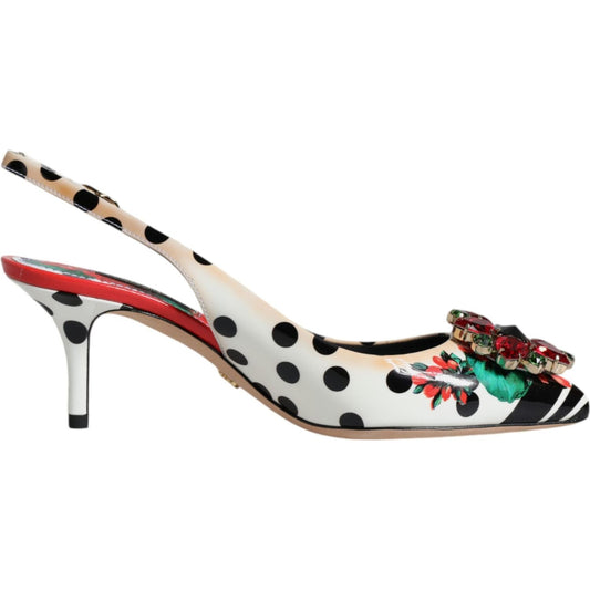 Dolce & Gabbana Multicolor Leather Crystal Heels Slingback Shoes