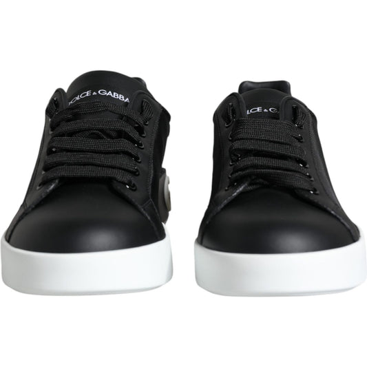 Dolce & Gabbana Black Calf Leather Portofino Sneakers Shoes