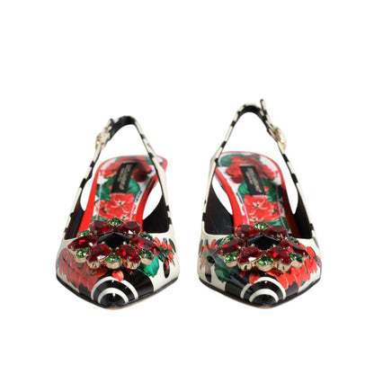Dolce & Gabbana Multicolor Leather Crystal Heels Slingback Shoes