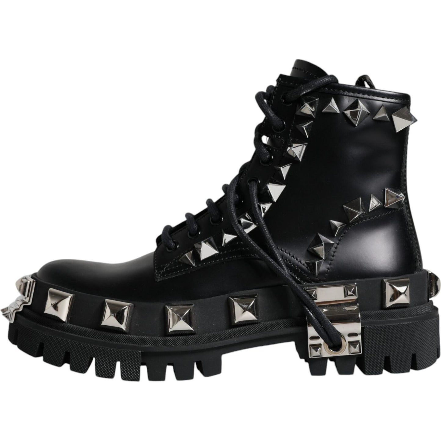 Dolce & Gabbana Black Leather Studded Trekking Boots Shoes Dolce & Gabbana