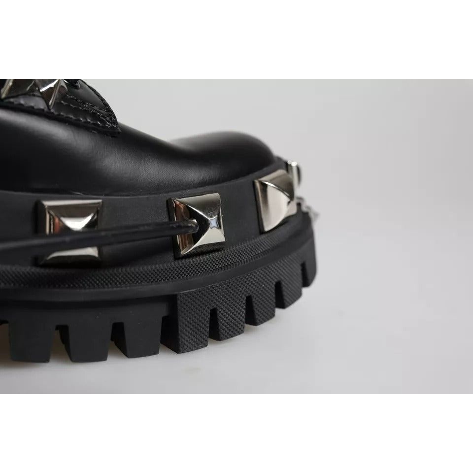 Dolce & Gabbana Black Leather Studded Trekking Boots Shoes Dolce & Gabbana