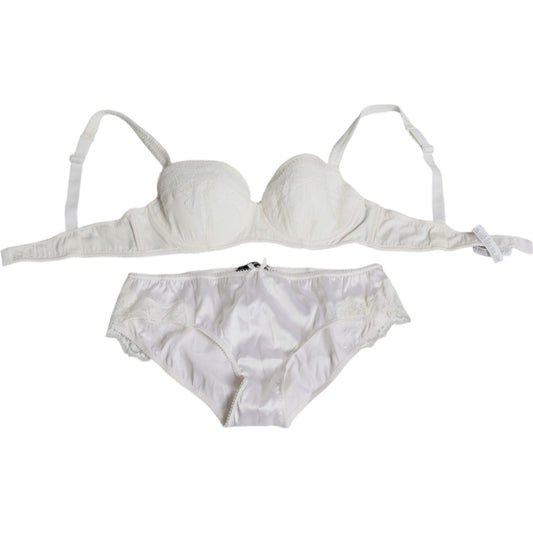 Dolce & Gabbana White Silk Stretch Panty Balconette Bra Underwear