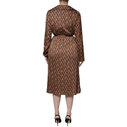 Ballantyne Brown Printed Long Sleeves V-neck Wrap Midi Dress Ballantyne