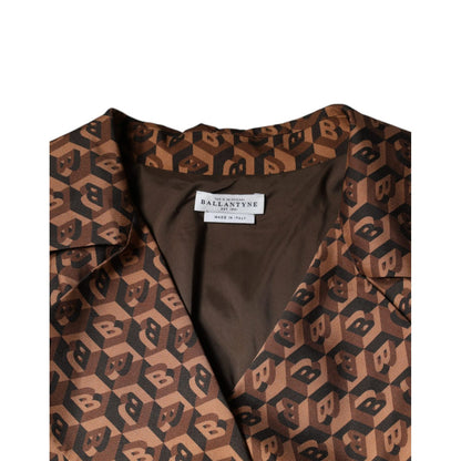 Ballantyne Brown Printed Long Sleeves V-neck Wrap Midi Dress Ballantyne