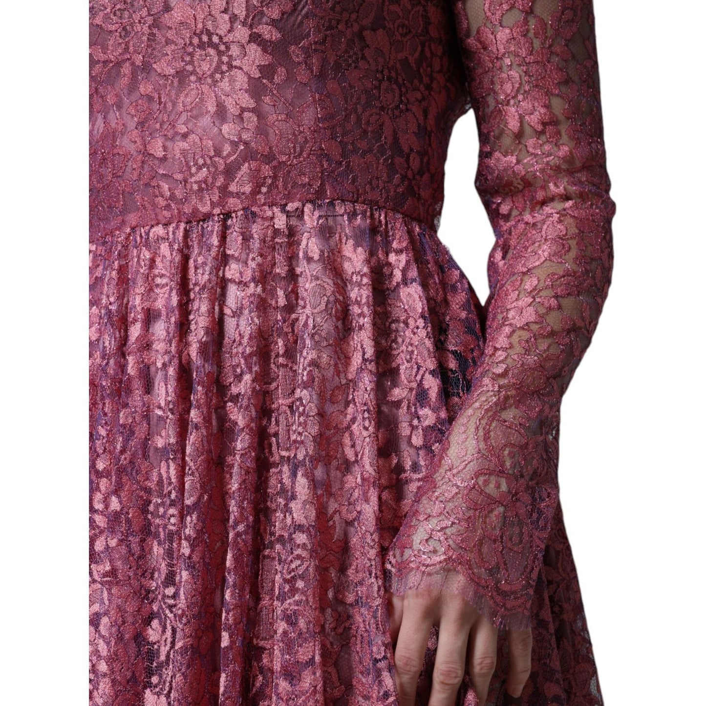 Dolce & Gabbana Fuchsia Floral Lace Long Sleeve Maxi Dress Dolce & Gabbana