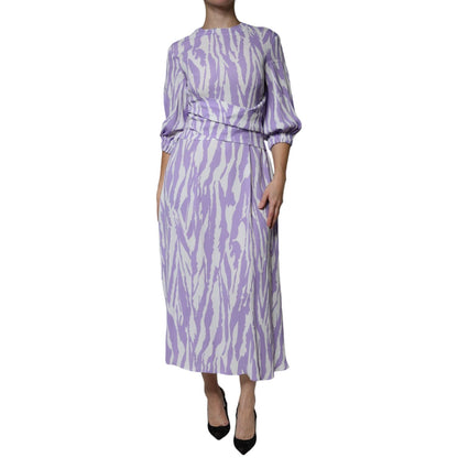 MSGM White Purple Patterned Viscose Short Sleeves Maxi Dress MSGM