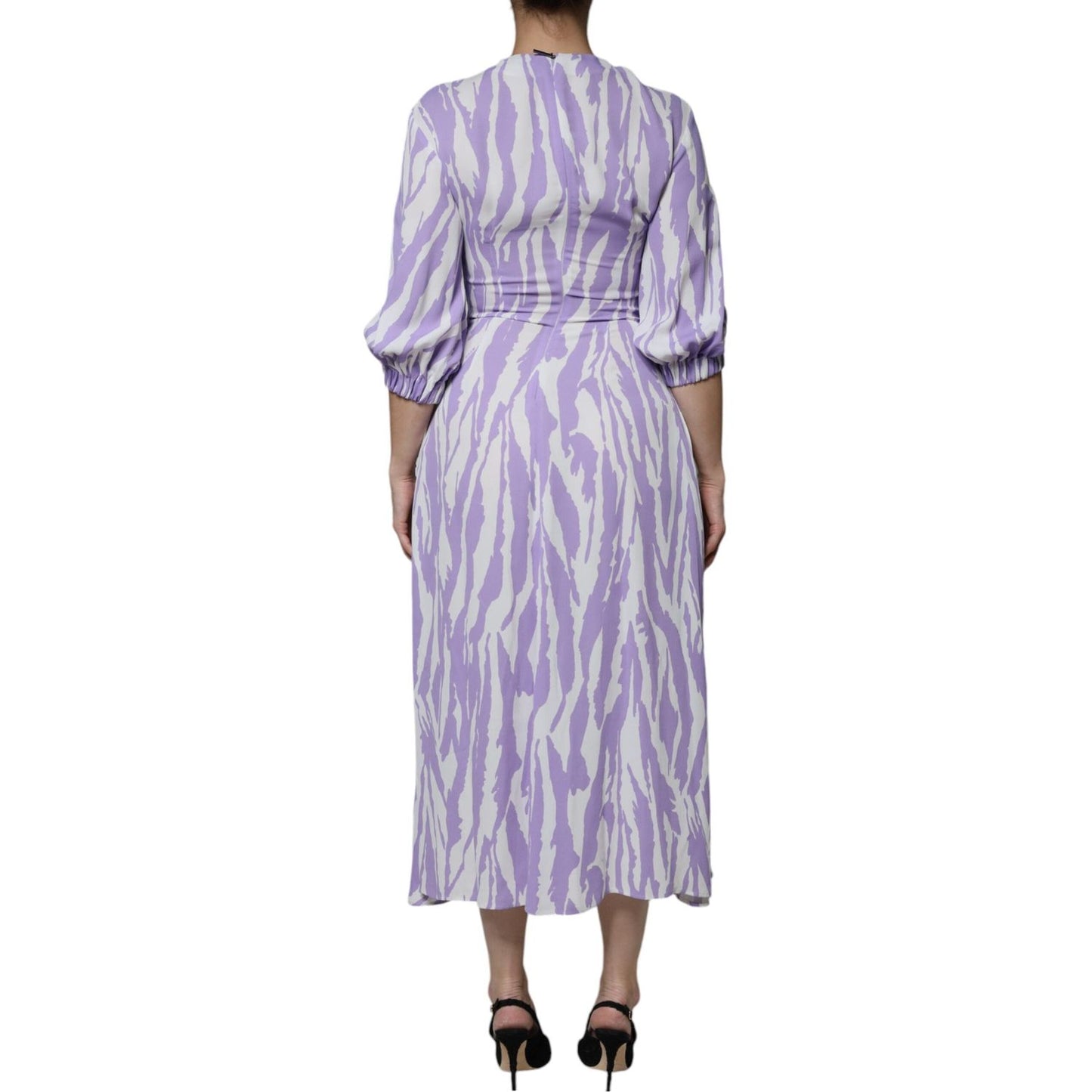 MSGM White Purple Patterned Viscose Short Sleeves Maxi Dress MSGM