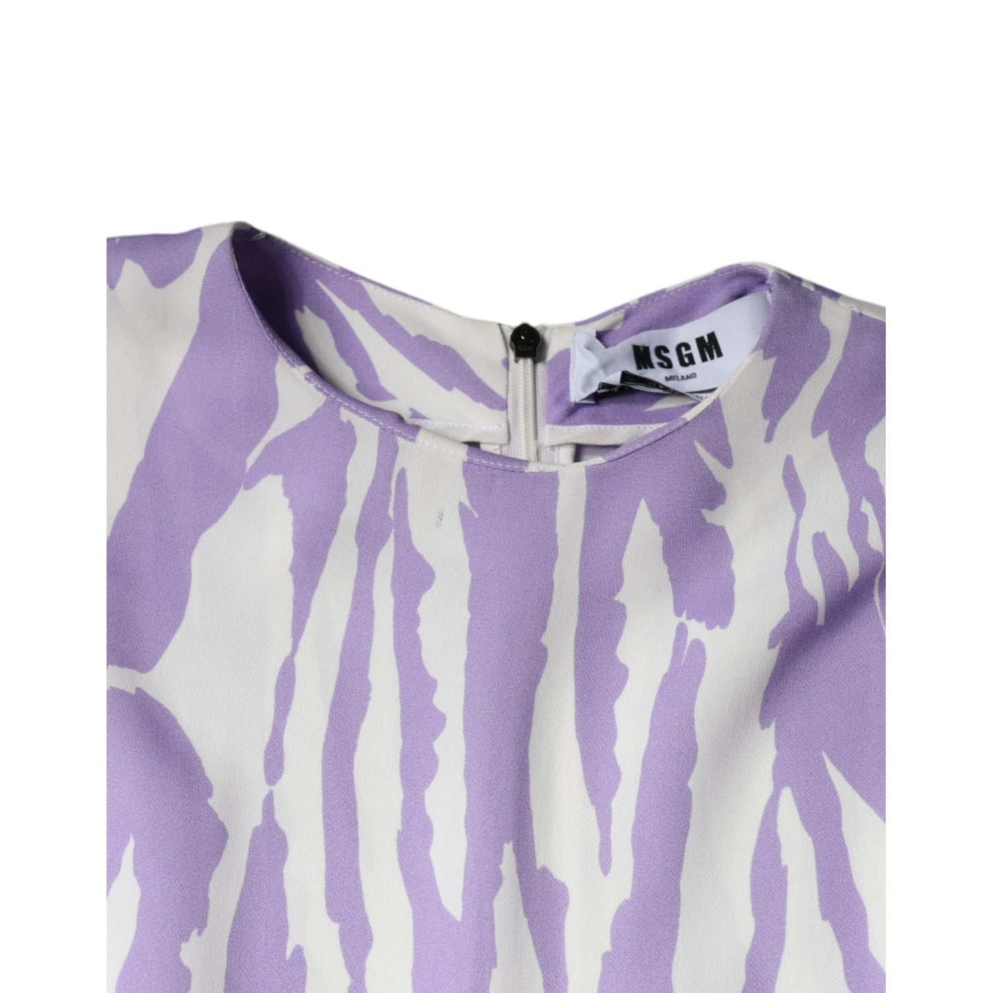 MSGM White Purple Patterned Viscose Short Sleeves Maxi Dress MSGM