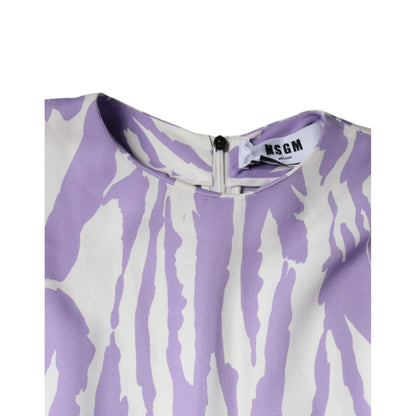 MSGM White Purple Patterned Viscose Short Sleeves Maxi Dress MSGM