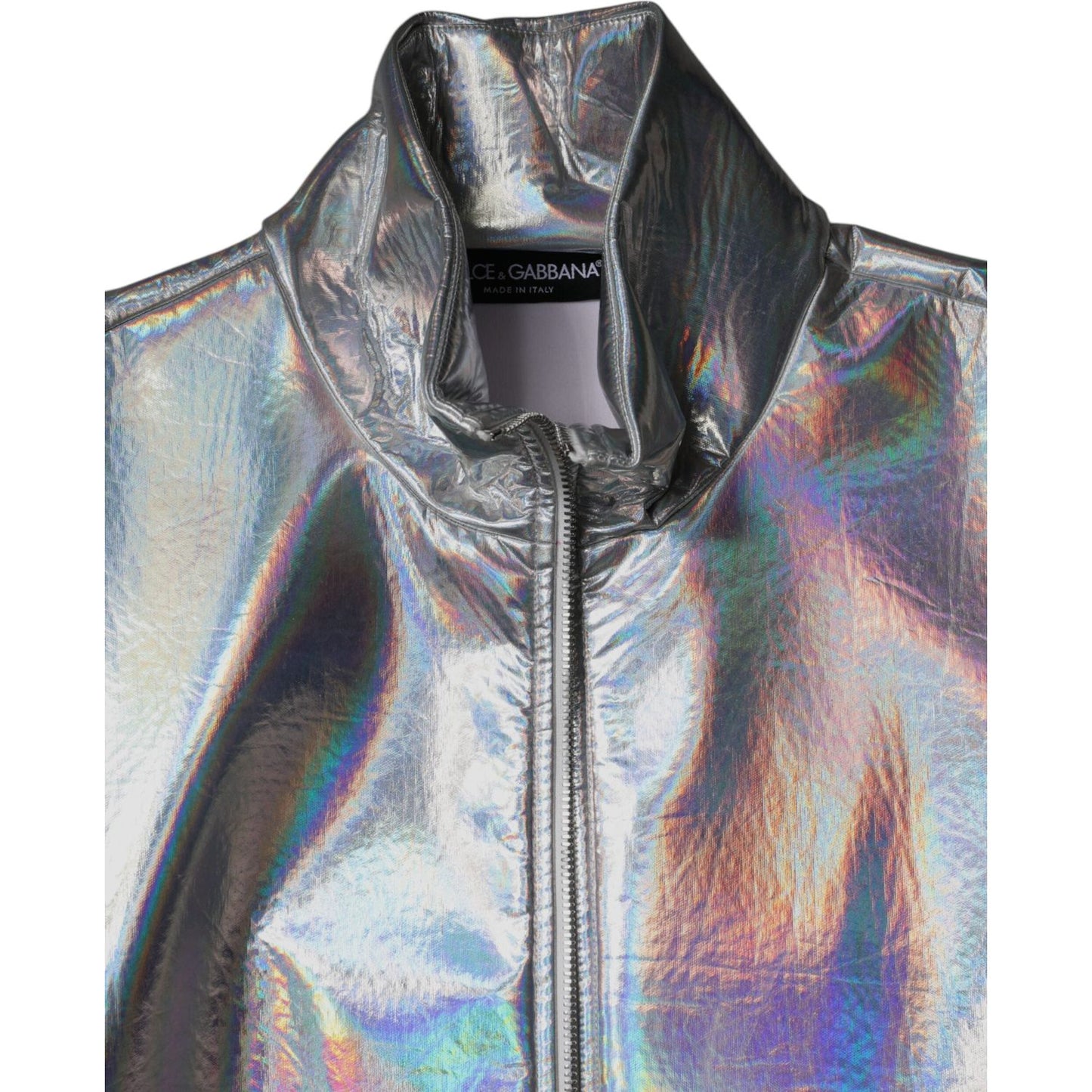 Dolce & Gabbana Silver Iridescent Full Zip Men Bomber Jacket Dolce & Gabbana