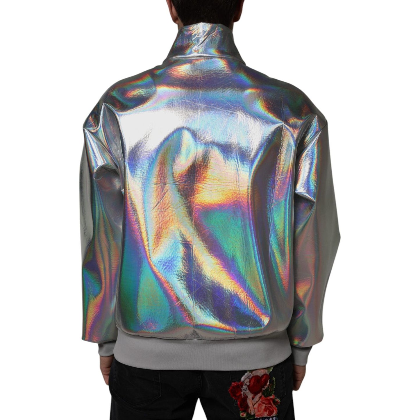 Dolce & Gabbana Silver Iridescent Full Zip Men Bomber Jacket Dolce & Gabbana