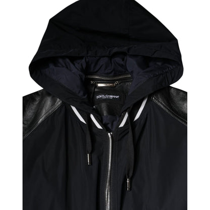 Dolce & Gabbana Black Hooded Full Zip Men Bomber Jacket