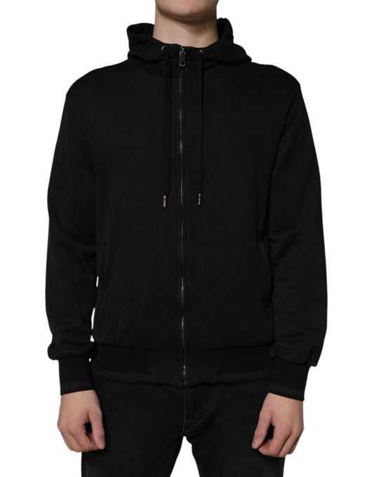 Dolce & Gabbana Black Cotton Full Zip Hooded Bomber Jacket Dolce & Gabbana