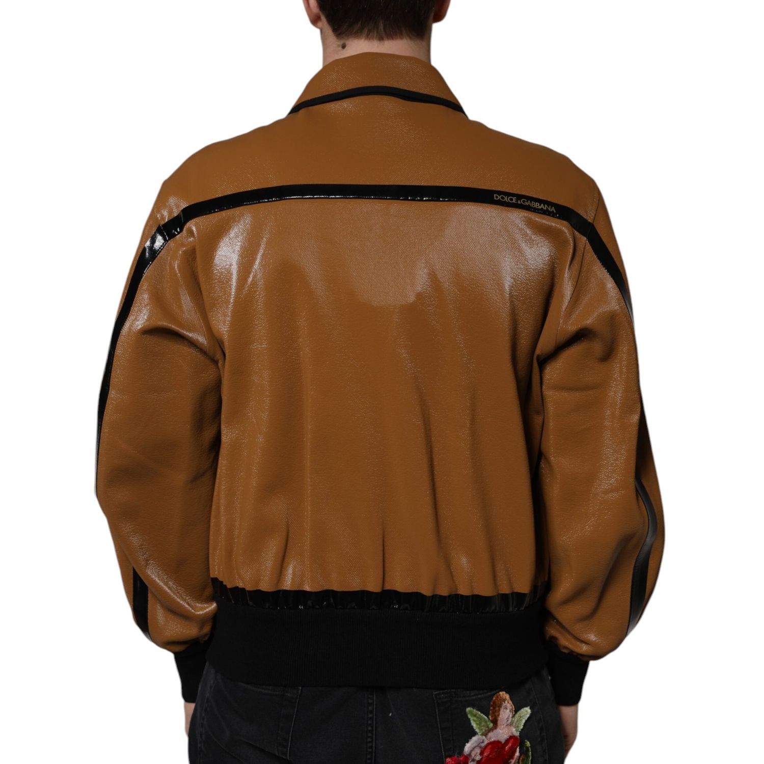 Dolce & Gabbana Brown Leather Full Zip Men Bomber Jacket