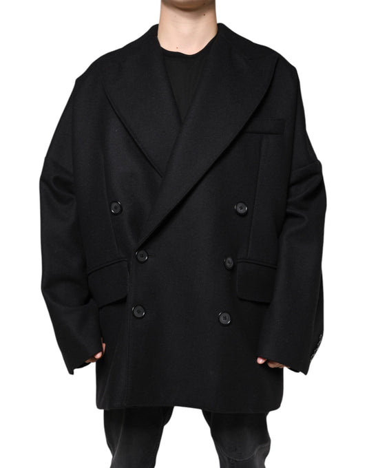 Dolce & Gabbana Black Wool Double Breasted Men Coat Jacket Dolce & Gabbana