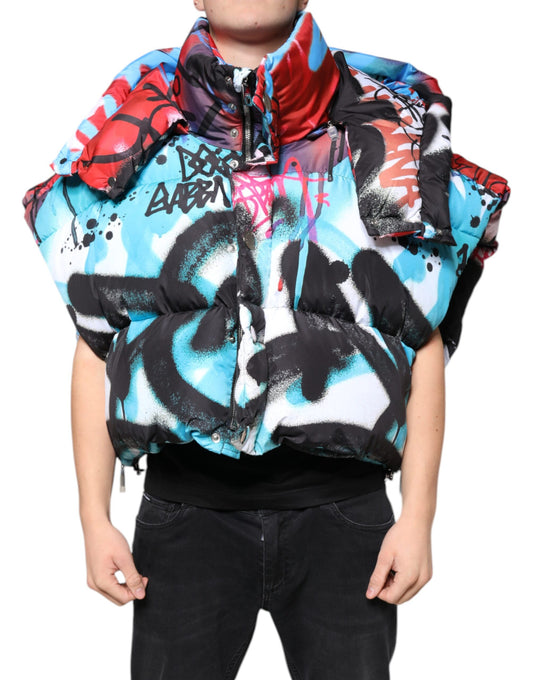 Dolce & Gabbana Multicolor Graffiti Hooded Windbreaker Jacket Dolce & Gabbana