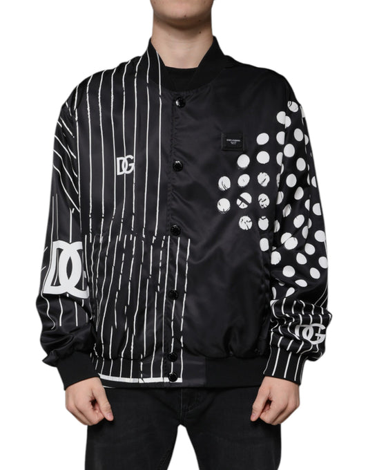 Dolce & Gabbana Black Polka Dot Stripe Nylon Bomber Jacket Dolce & Gabbana