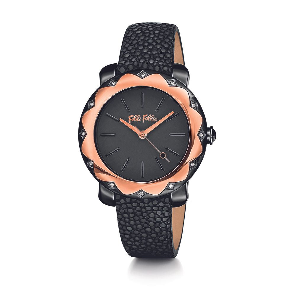 Folli Follie Black Leather Watch Folli Follie