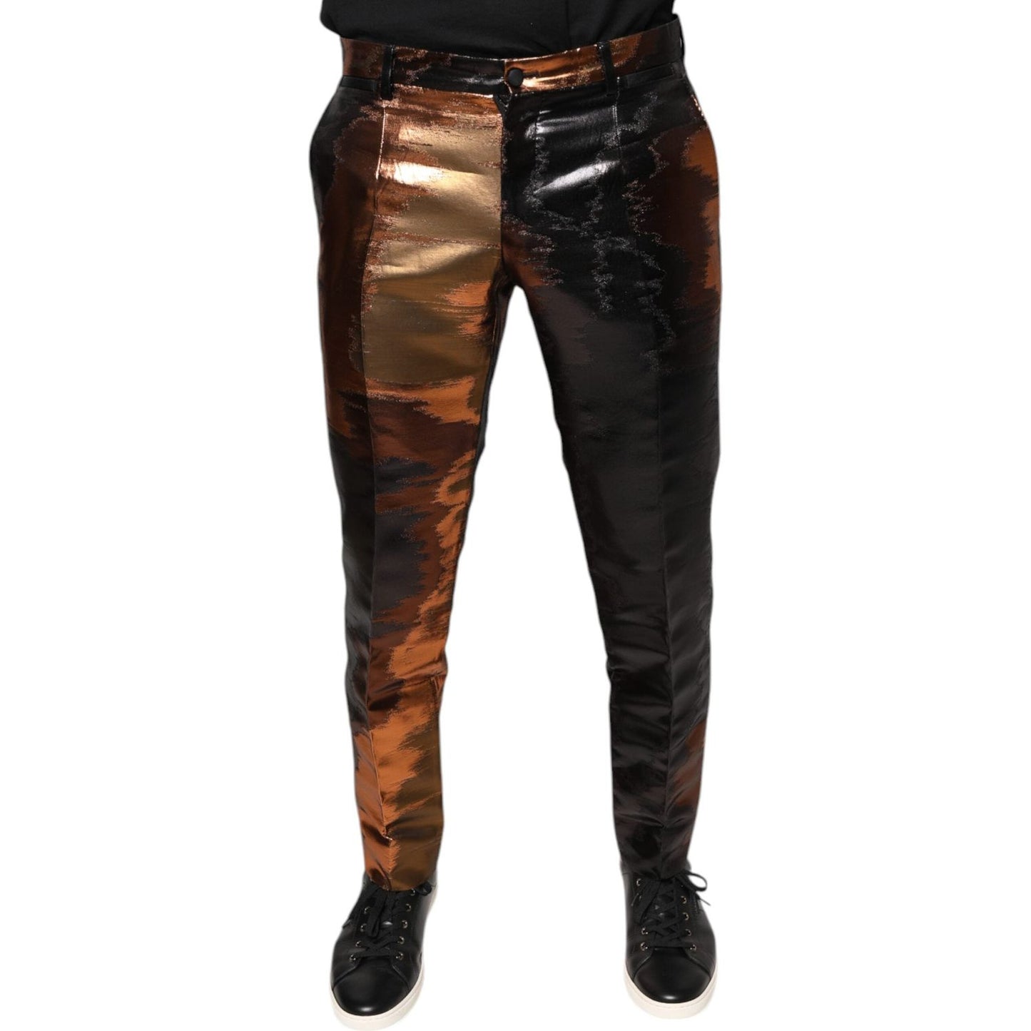 Dolce & Gabbana Multicolor Jacquard Skinny Men Pants Dolce & Gabbana Black