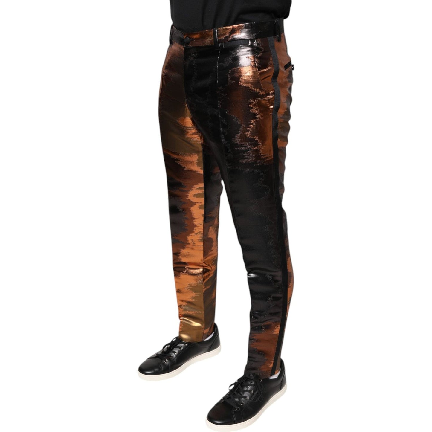Dolce & Gabbana Multicolor Jacquard Skinny Men Pants Dolce & Gabbana Black