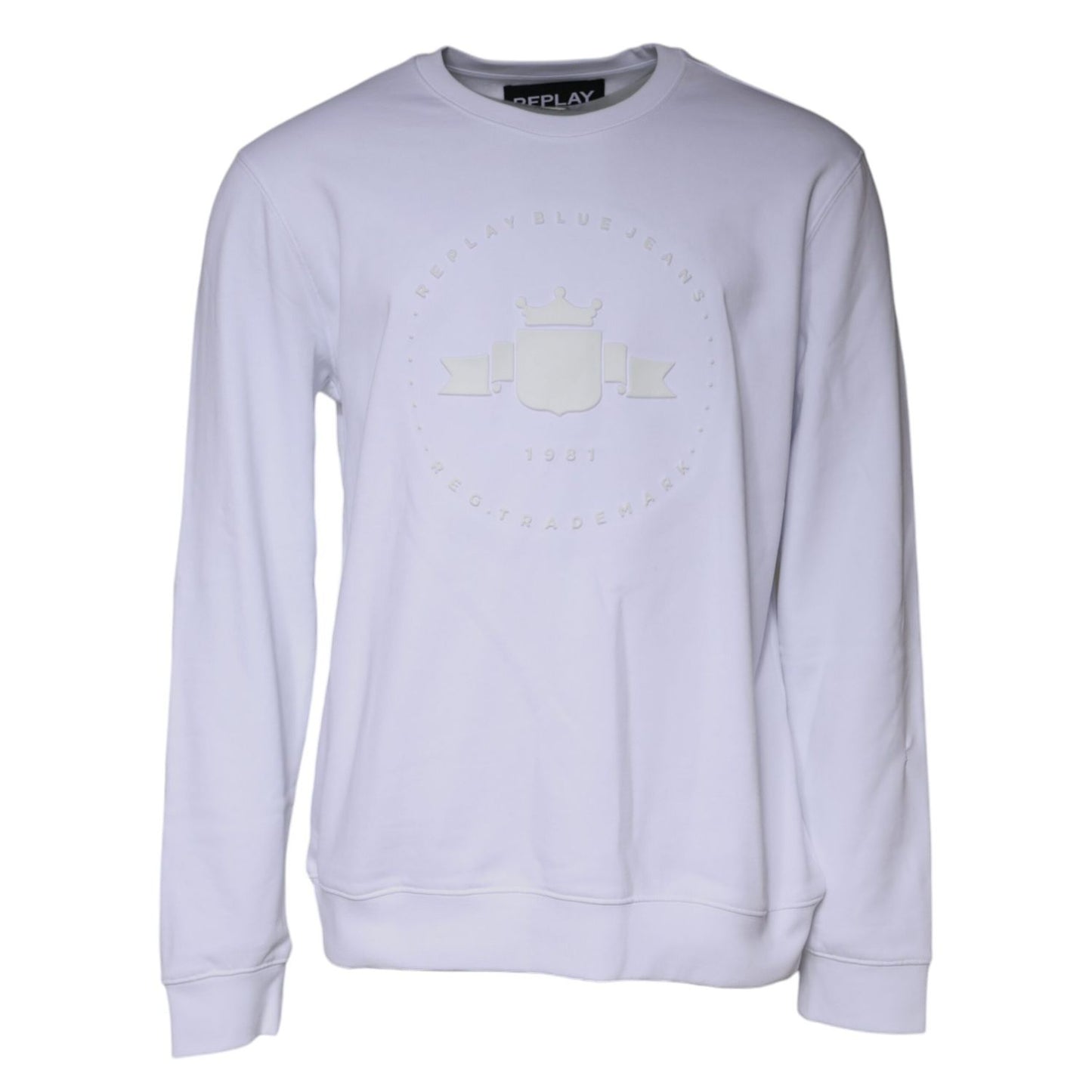 Replay White Embossed Logo Crew Neck Men Sweatshirt Sweater