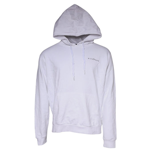 John Richmond White Logo Cotton Hooded Sweatshirt Sweater