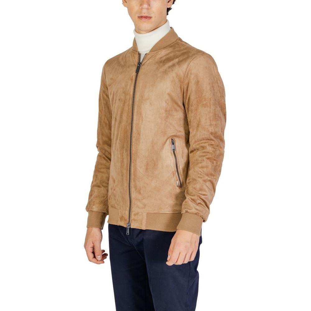 Gianni Lupo Beige Polyester Jacket Gianni Lupo Rosy Brown