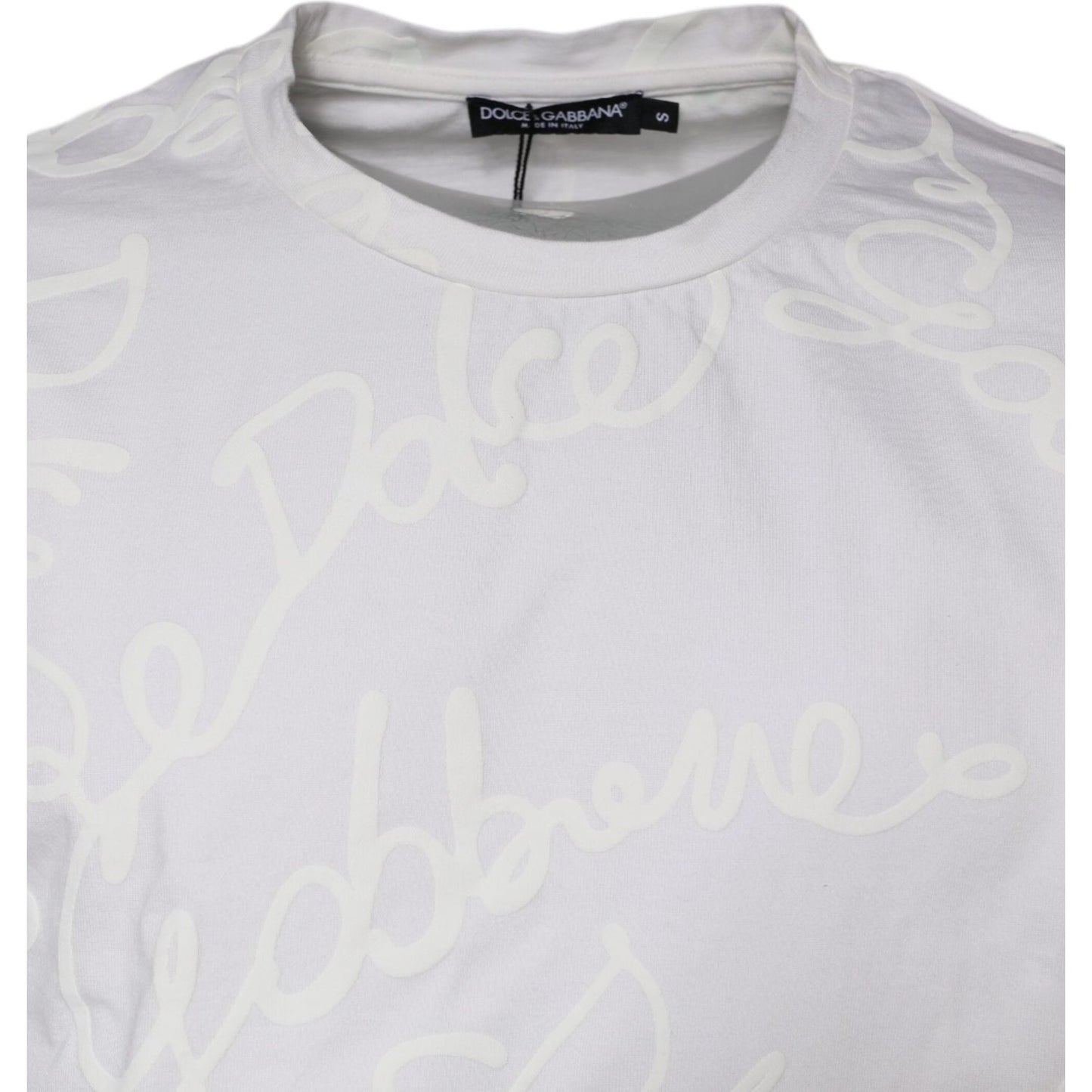 Dolce & Gabbana White Logo Print Cotton Crew Neck T-shirt