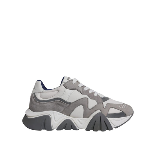 Versace Grey Leather Neoprene Chunky Low Top Squalo Sneakers Shoes
