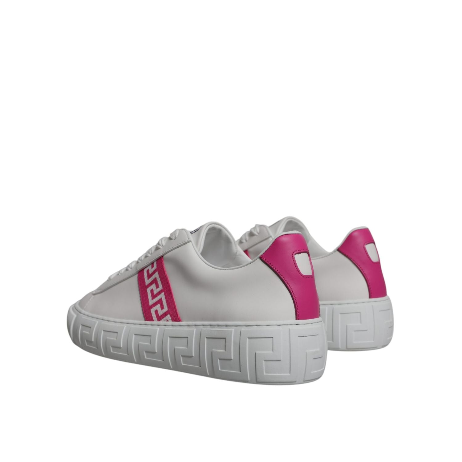 Versace White Pink Greca Print Platform Low Top Sneakers Shoes