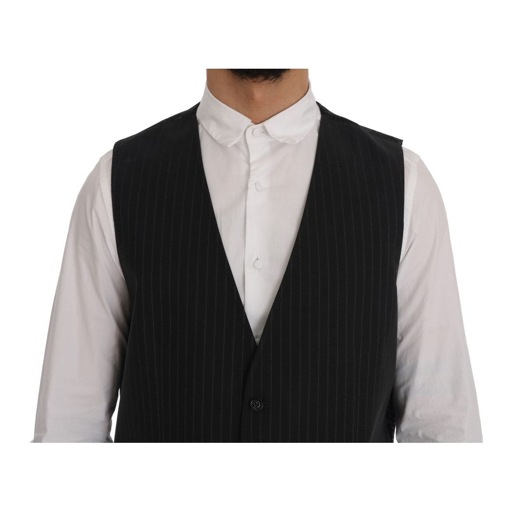 Dolce & Gabbana Elegant Gray Striped Men's Waistcoat Vest Dolce & Gabbana