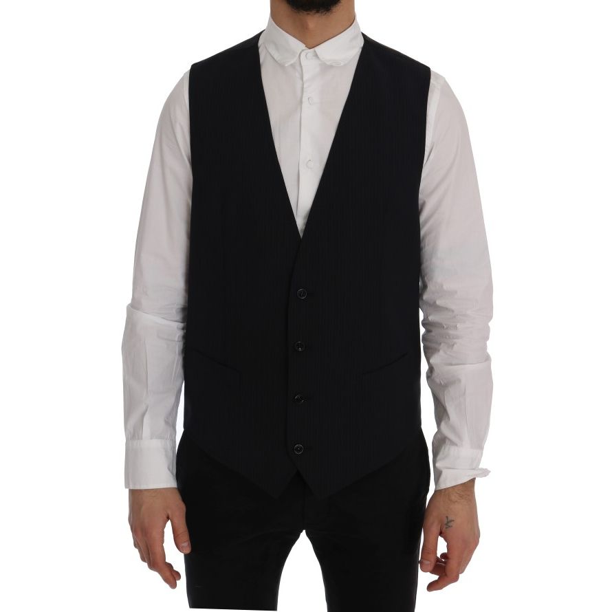 Dolce & Gabbana Black STAFF Wool Striped Vest