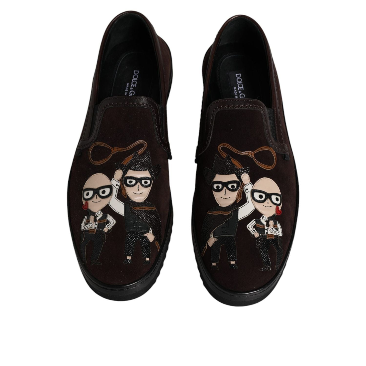 Dolce & Gabbana Brown Suede DG Family Slip On Flats Shoes