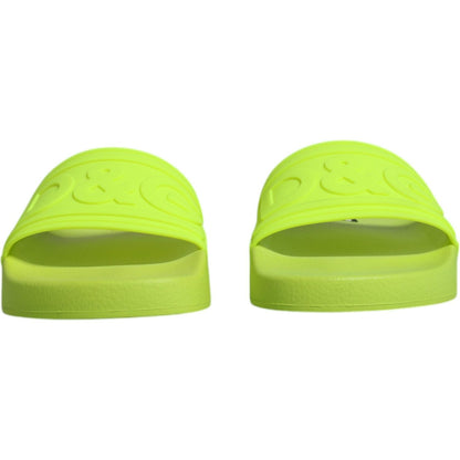 Dolce & Gabbana Green Rubber Slides Sandals Beachwear Shoes