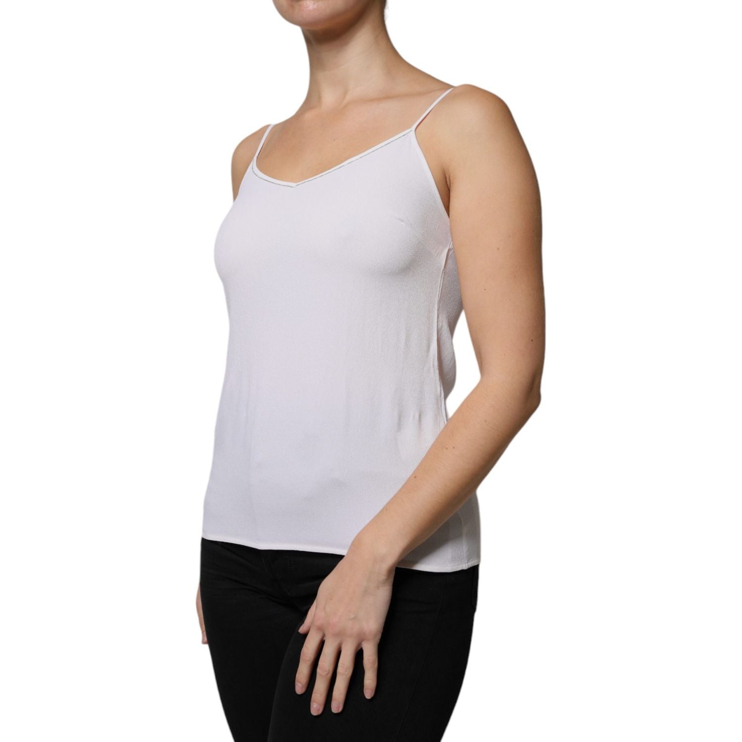 Fabiana Filippi White Spaghetti Strap Sleeveless Tank Top