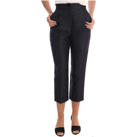 Dolce & Gabbana Black Floral Brocade Capri Pants