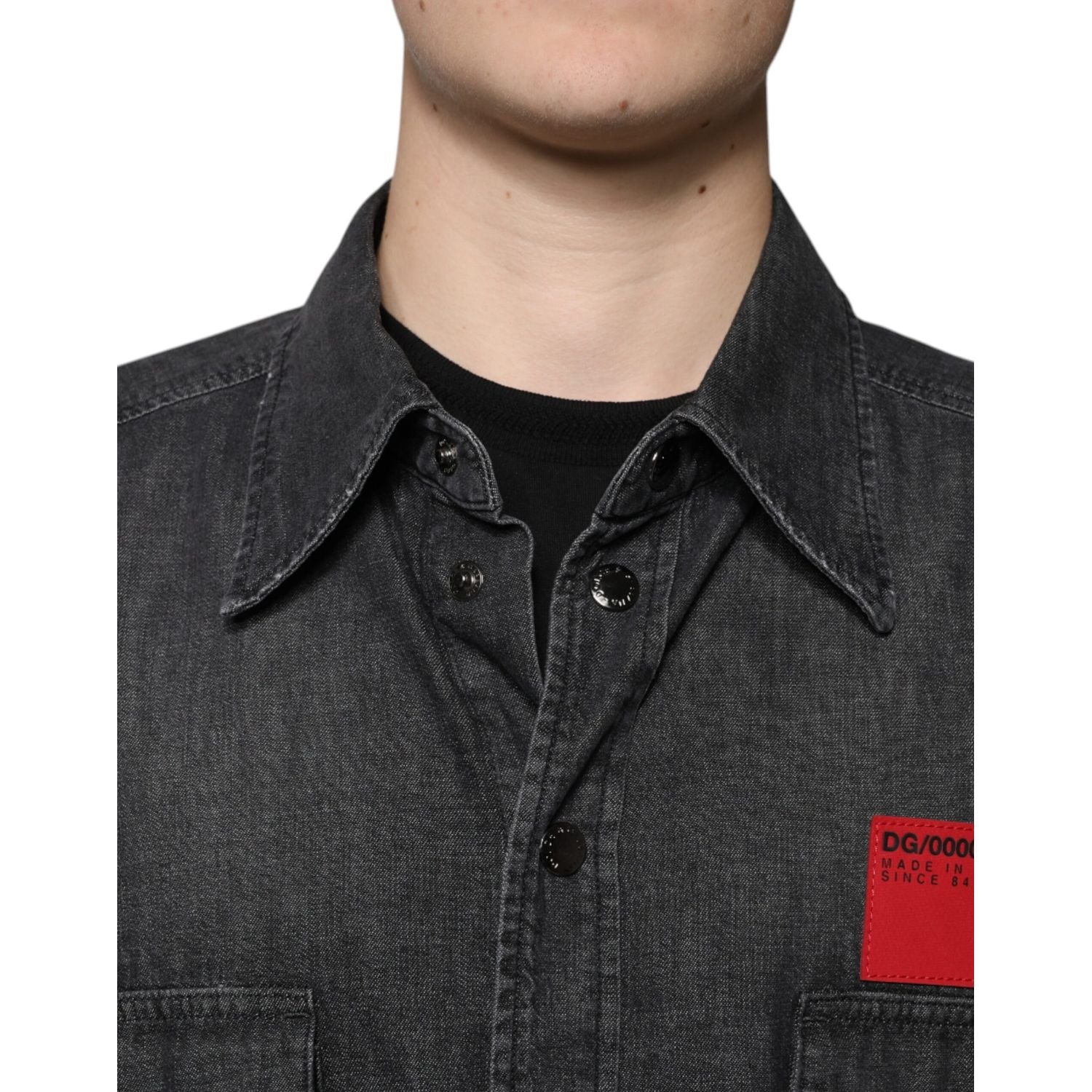 Dolce & Gabbana Black Logo Cotton Button Down Denim Shirt