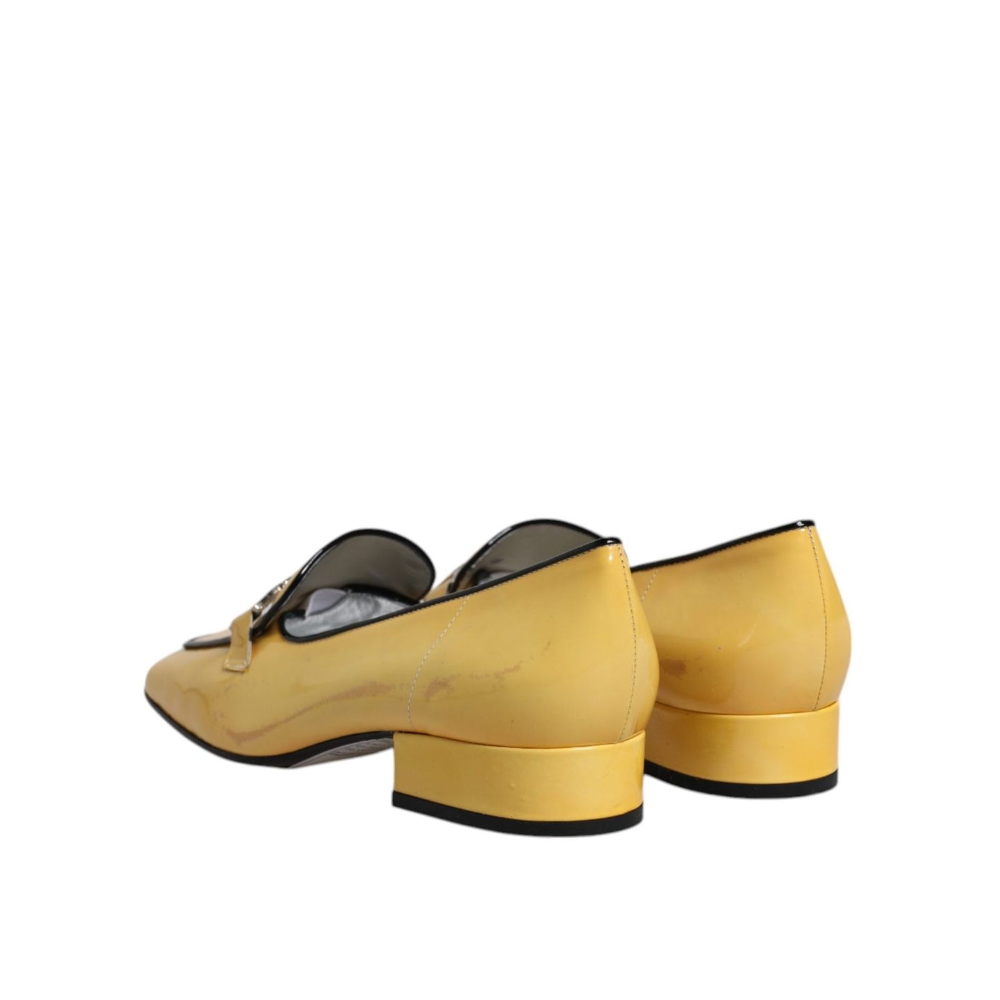 Dolce & Gabbana Yellow Leather Logo Plaque Slip On Mocassin Shoes