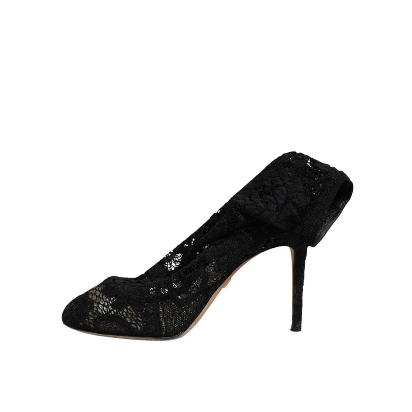 Dolce & Gabbana Black Lace Stretch Heels Mid Calf Boots Shoes