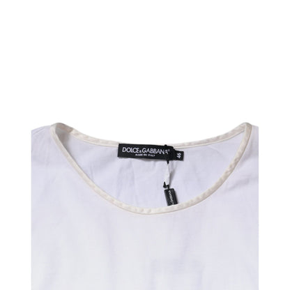 Dolce & Gabbana White Cotton Silk Round Neck Wrap Blouse Top