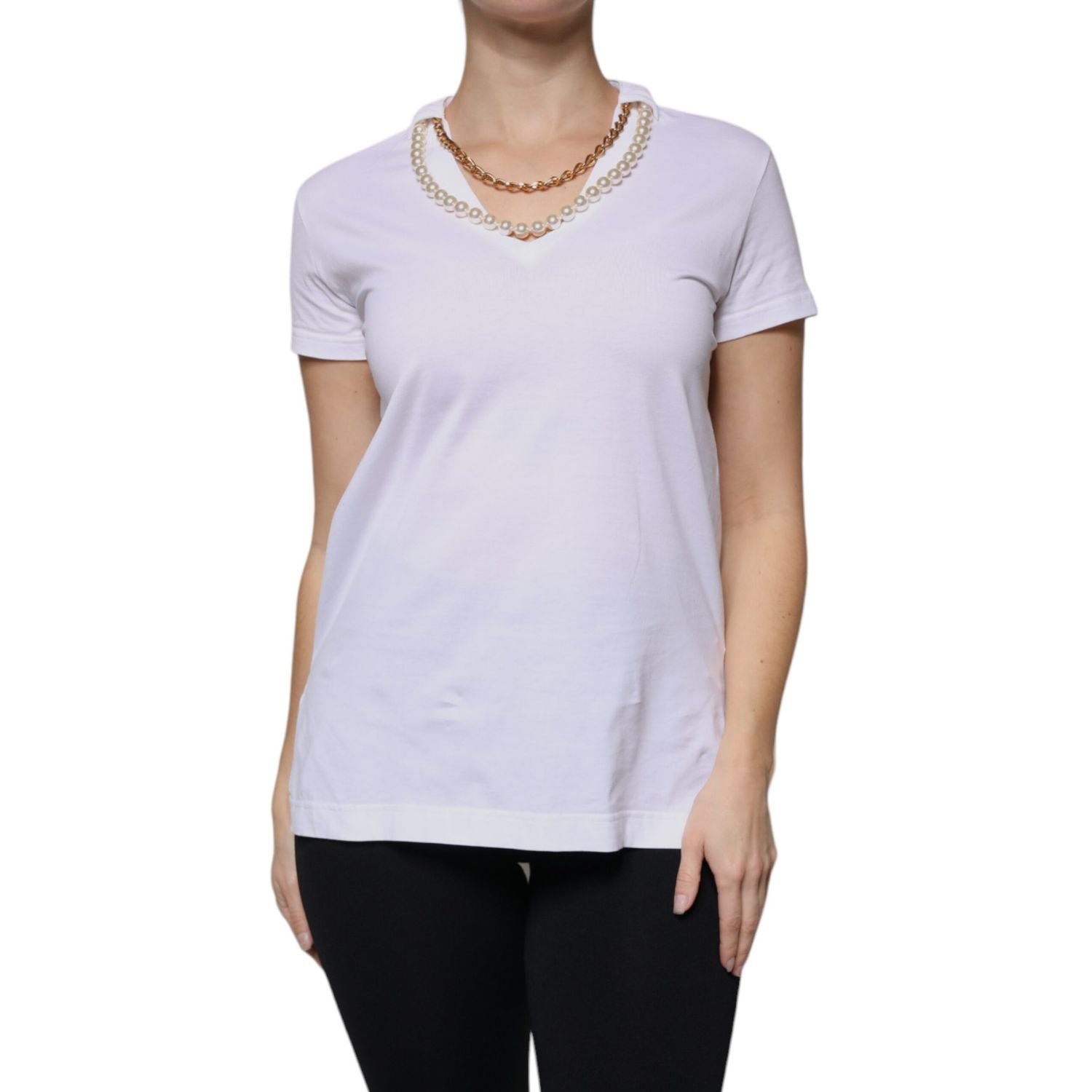 Dolce & Gabbana White Cotton Necklace Chain Short Sleeves T-shirt