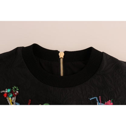 Dolce & Gabbana Black Brocade Cocktail Crystal Sweater