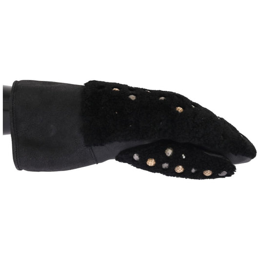 Dolce & Gabbana Black Leather Shearling Studded Gloves Dolce & Gabbana