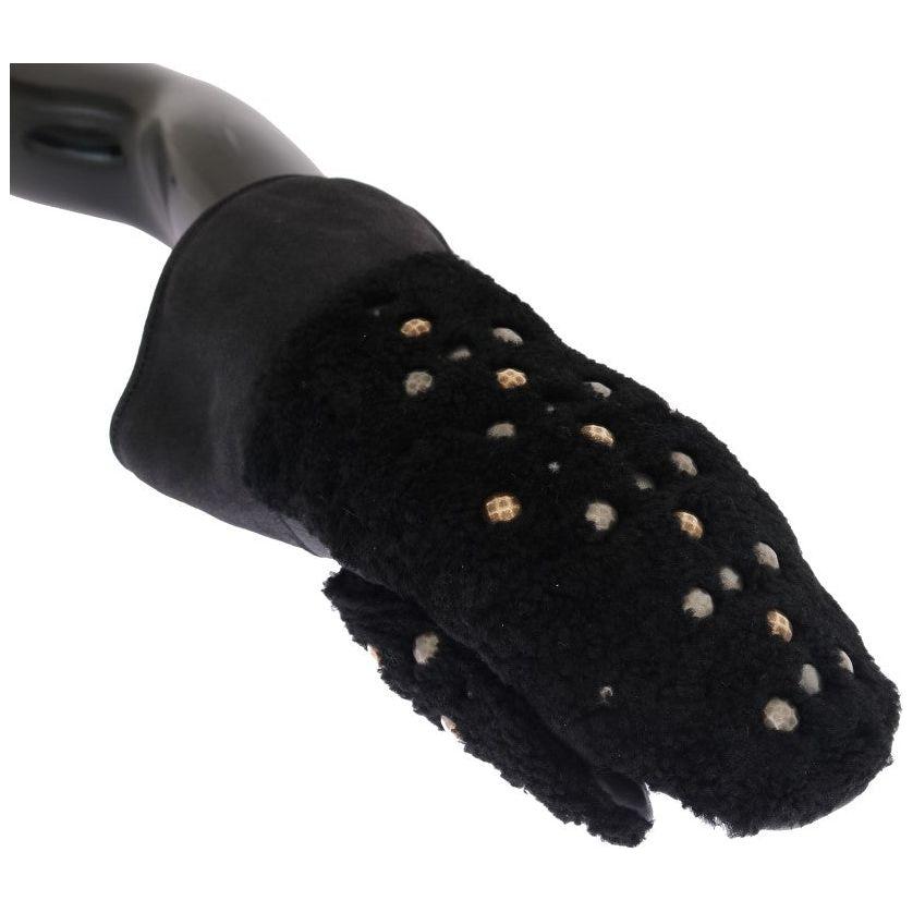 铆钉黑色皮革绅士手套